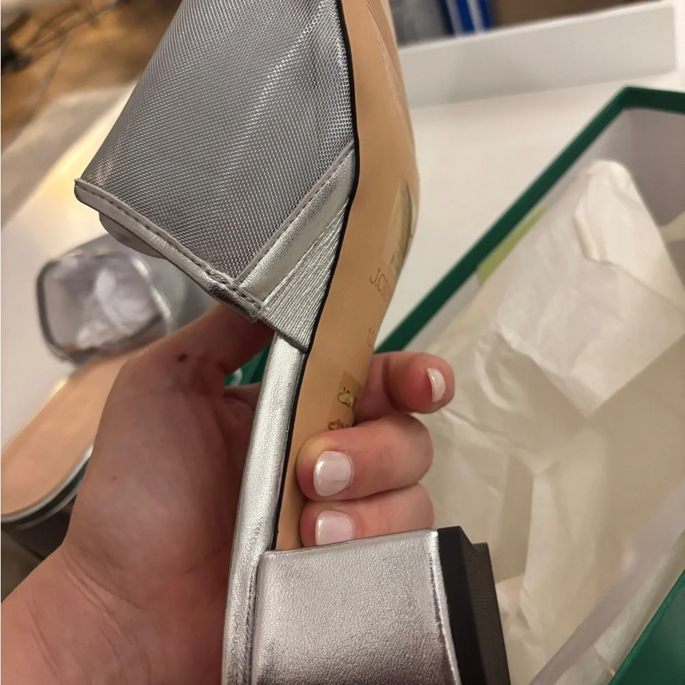 NWB J. Crew Mule Block Heel Sandals in Silver Metallic Mesh Size 12